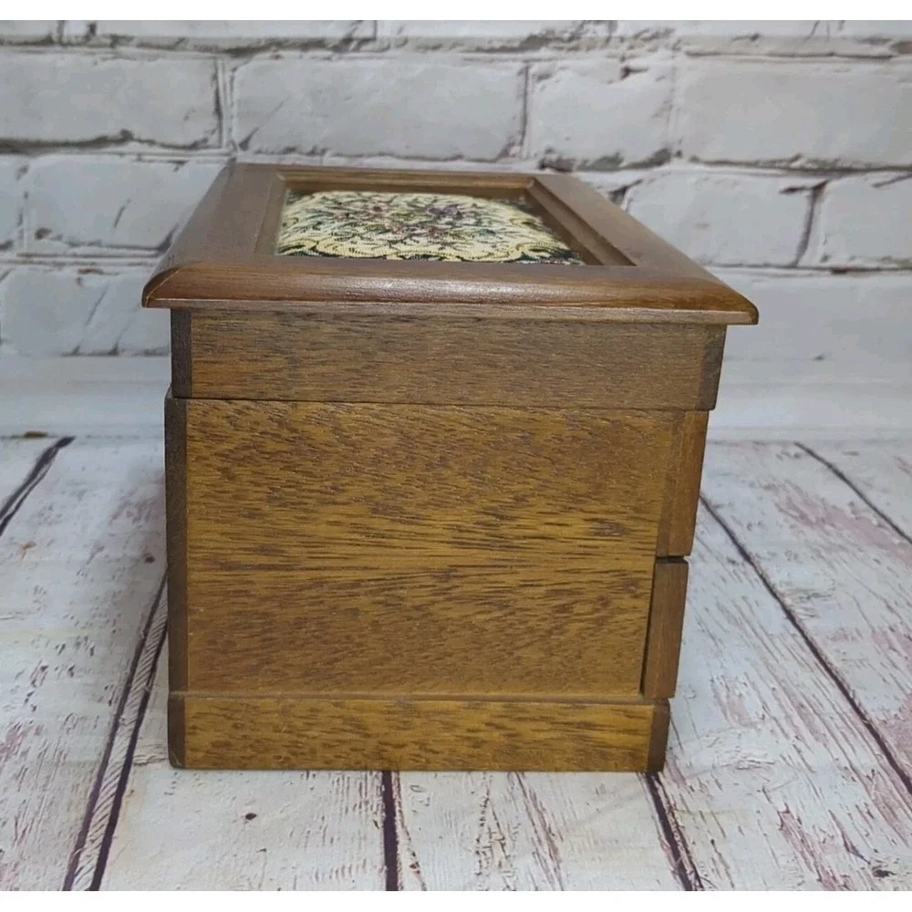 Vintage Music Wood Jewelry Box Tapestry Top Made In Japan‎